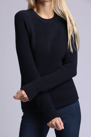 Cotton Cashmere Shaker Crew with Fashioning