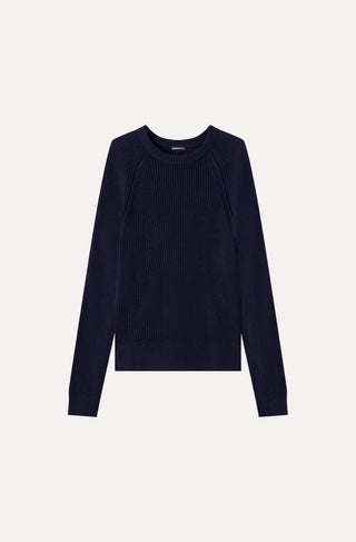 Cotton Cashmere Shaker Crew with Fashioning