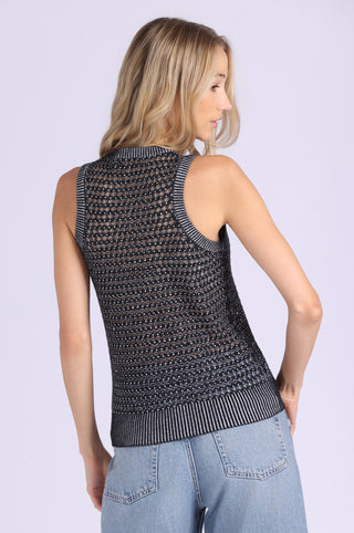 Cotton Cashmere Plaited Mesh Studded Tank Crew
