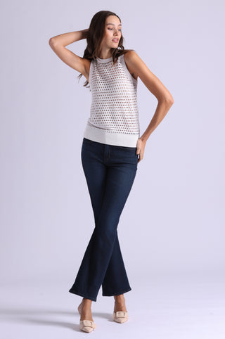 Cotton Cashmere Plaited Mesh Studded Tank Crew