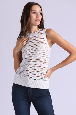 Cotton Cashmere Plaited Mesh Studded Tank Crew