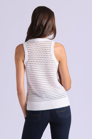 Cotton Cashmere Plaited Mesh Studded Tank Crew