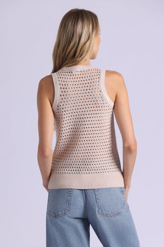 Cotton Cashmere Plaited Mesh Studded Tank Crew