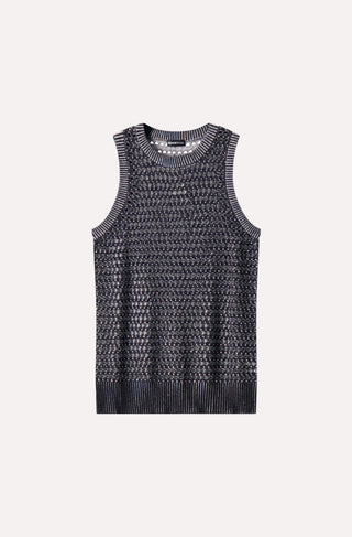 Cotton Cashmere Plaited Mesh Studded Tank Crew