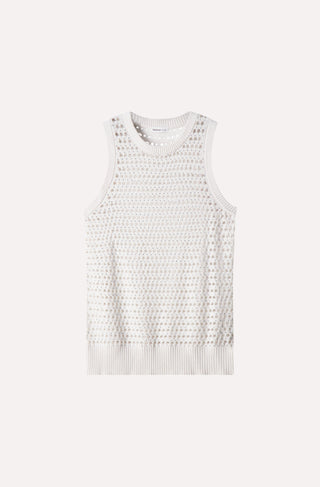 Cotton Cashmere Plaited Mesh Studded Tank Crew