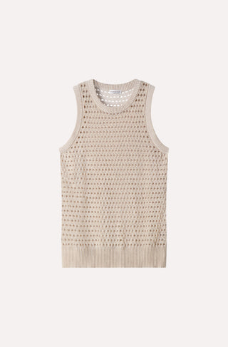 Cotton Cashmere Plaited Mesh Studded Tank Crew