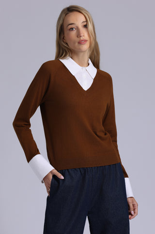 Cotton Cashmere Layered Polo Top
