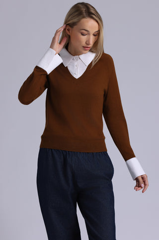 Cotton Cashmere Layered Polo Top