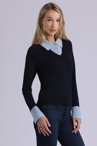 Cotton Cashmere Layered Polo Top