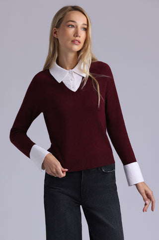 Cotton Cashmere Layered Polo Top