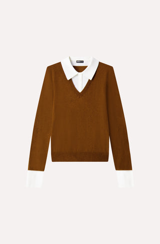 Cotton Cashmere Layered Polo Top