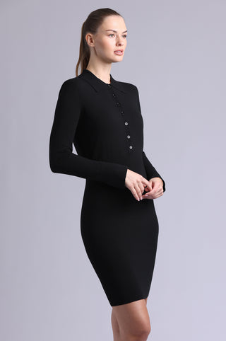 Viscose Collar Dress with Split Cuff Detail
