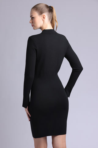 Viscose Collar Dress with Split Cuff Detail
