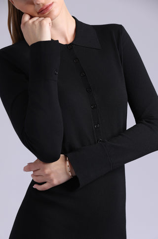 Viscose Collar Dress with Split Cuff Detail