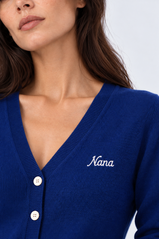 Cotton Cashmere "Nana" Embroidered V Neck Cardigan