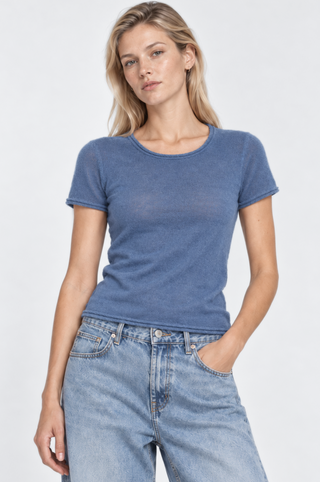 Sheer Luxury Cashmere Short Sleeve Tee with Rolled Trims