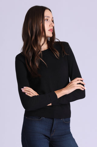 Cotton Cashmere Power Shoulder Long Sleeve Crew