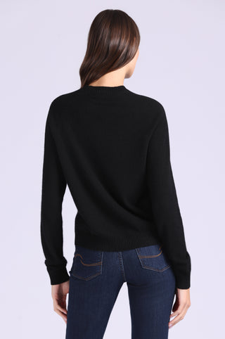 Cotton Cashmere Power Shoulder Long Sleeve Crew