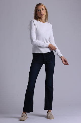 Cotton Cashmere Power Shoulder Long Sleeve Crew