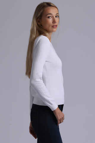 Cotton Cashmere Power Shoulder Long Sleeve Crew