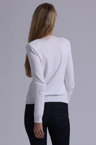 Cotton Cashmere Power Shoulder Long Sleeve Crew