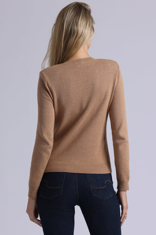 Cotton Cashmere Power Shoulder Long Sleeve Crew