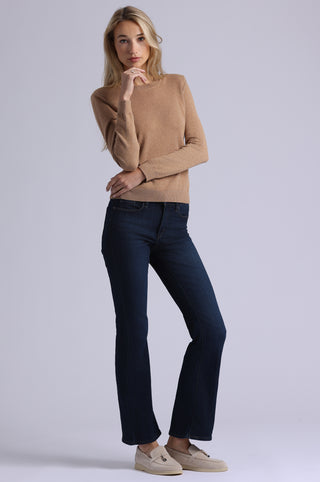Cotton Cashmere Power Shoulder Long Sleeve Crew