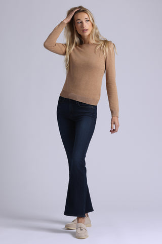 Cotton Cashmere Power Shoulder Long Sleeve Crew