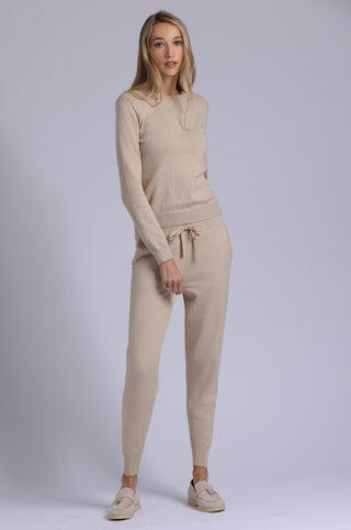 Cotton Cashmere Power Shoulder Long Sleeve Crew