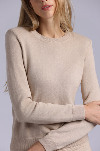 Cotton Cashmere Power Shoulder Long Sleeve Crew
