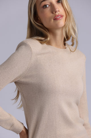 Cotton Cashmere Power Shoulder Long Sleeve Crew