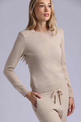 Cotton Cashmere Power Shoulder Long Sleeve Crew