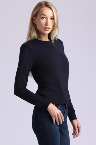 Cotton Cashmere Power Shoulder Long Sleeve Crew