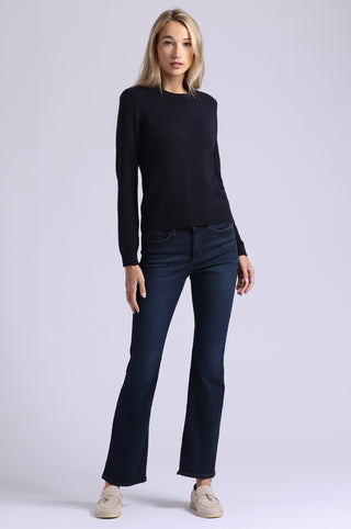 Cotton Cashmere Power Shoulder Long Sleeve Crew