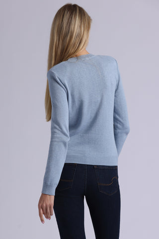 Cotton Cashmere Power Shoulder Long Sleeve Crew