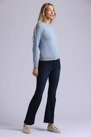 Cotton Cashmere Power Shoulder Long Sleeve Crew