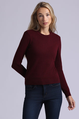 Cotton Cashmere Power Shoulder Long Sleeve Crew