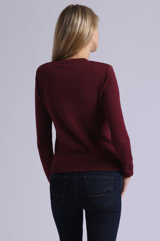 Cotton Cashmere Power Shoulder Long Sleeve Crew
