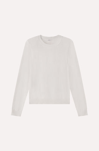 Cotton Cashmere Power Shoulder Long Sleeve Crew