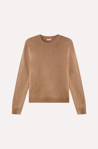 Cotton Cashmere Power Shoulder Long Sleeve Crew