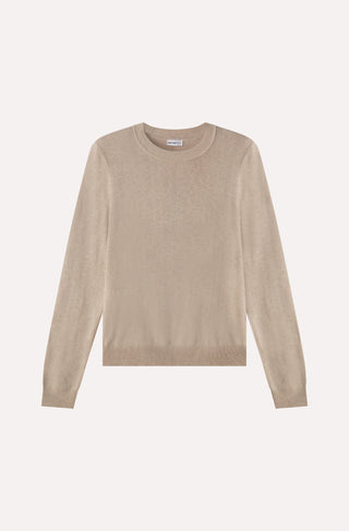 Cotton Cashmere Power Shoulder Long Sleeve Crew