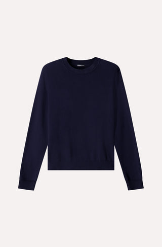 Cotton Cashmere Power Shoulder Long Sleeve Crew