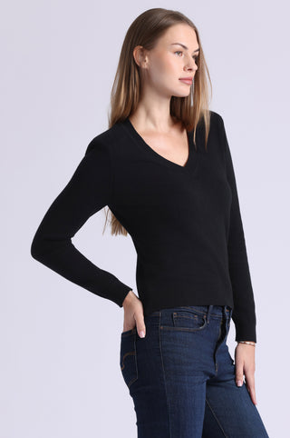Cotton Cashmere Power Shoulder Long Sleeve V
