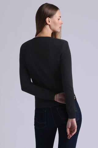 Cotton Cashmere Power Shoulder Long Sleeve V