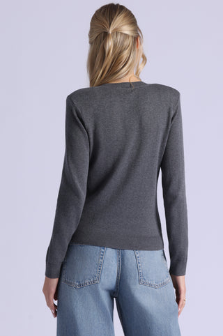 Cotton Cashmere Power Shoulder Long Sleeve V