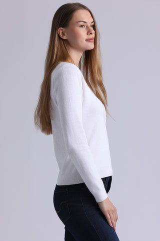 Cotton Cashmere Power Shoulder Long Sleeve V