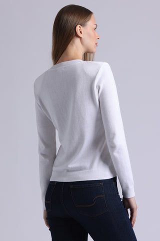 Cotton Cashmere Power Shoulder Long Sleeve V