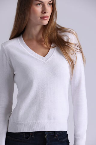Cotton Cashmere Power Shoulder Long Sleeve V