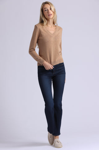 Cotton Cashmere Power Shoulder Long Sleeve V