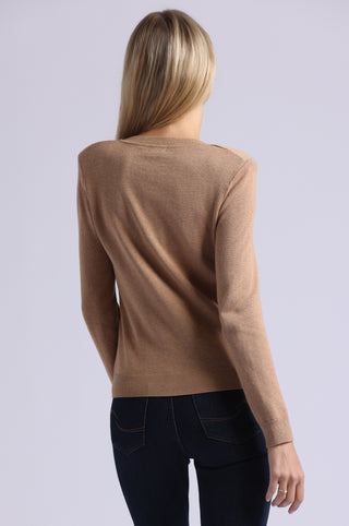 Cotton Cashmere Power Shoulder Long Sleeve V